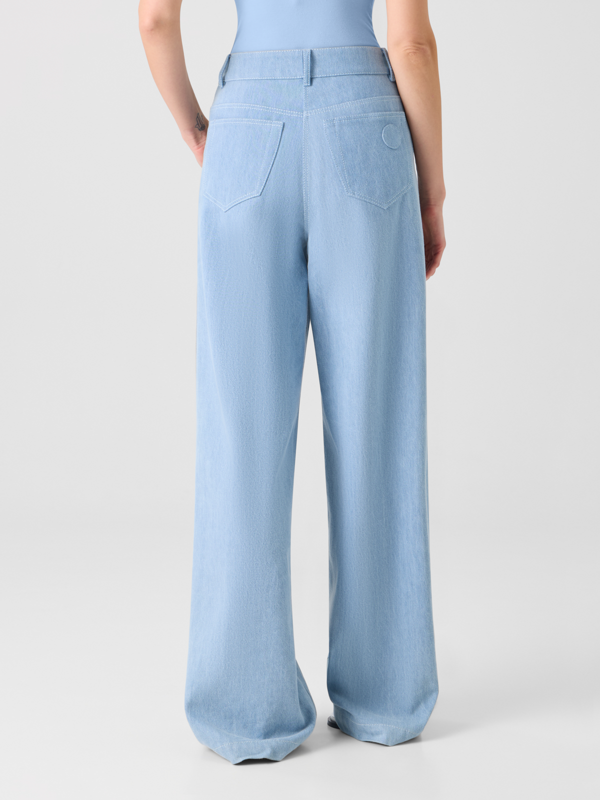 Designer Cooper Wide Leg Stretch Cotton Denim Pants - blue