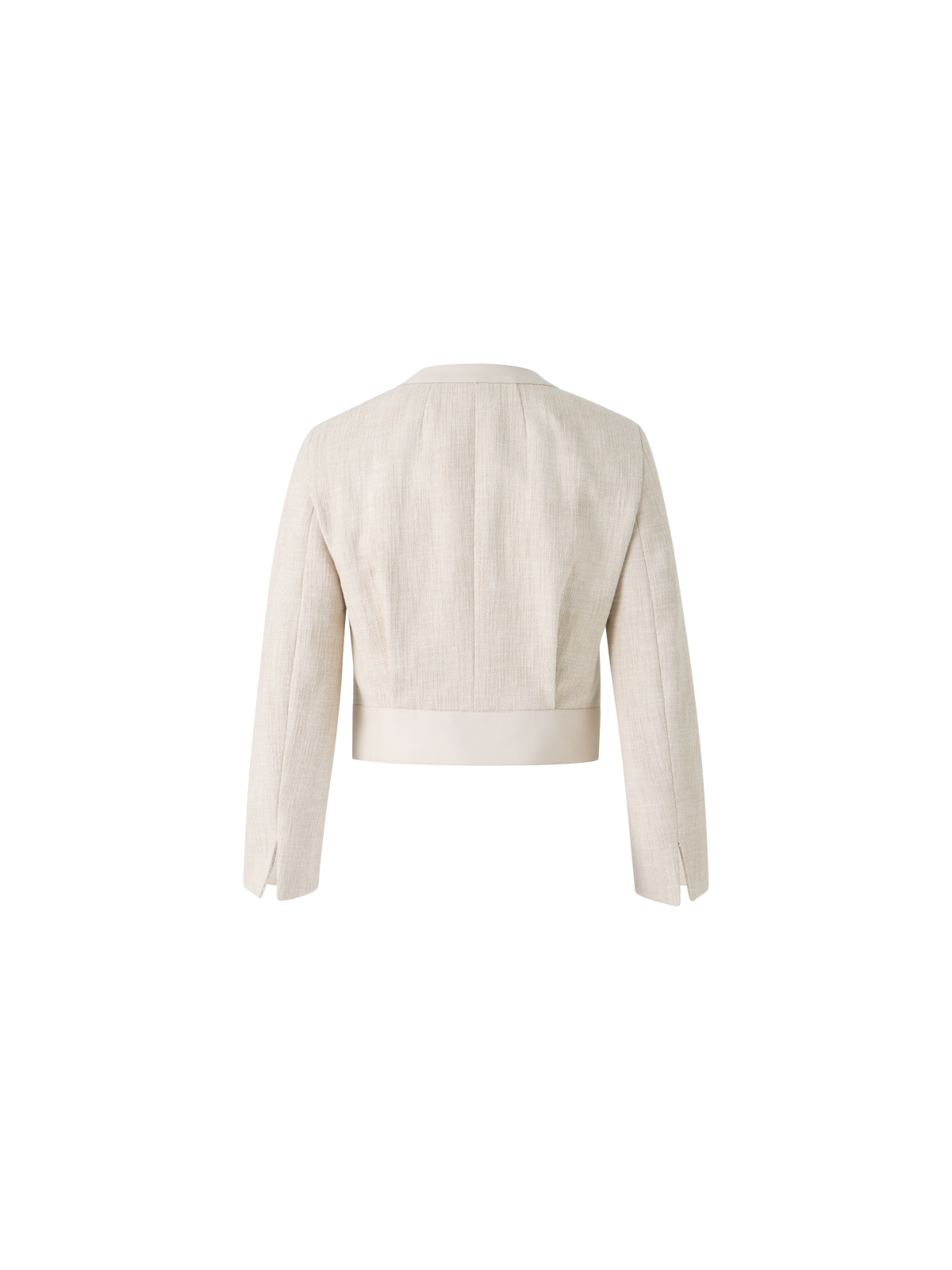 Designer Short Jacket in Cotton Denim with Leather Trim - neutral - ecru - white