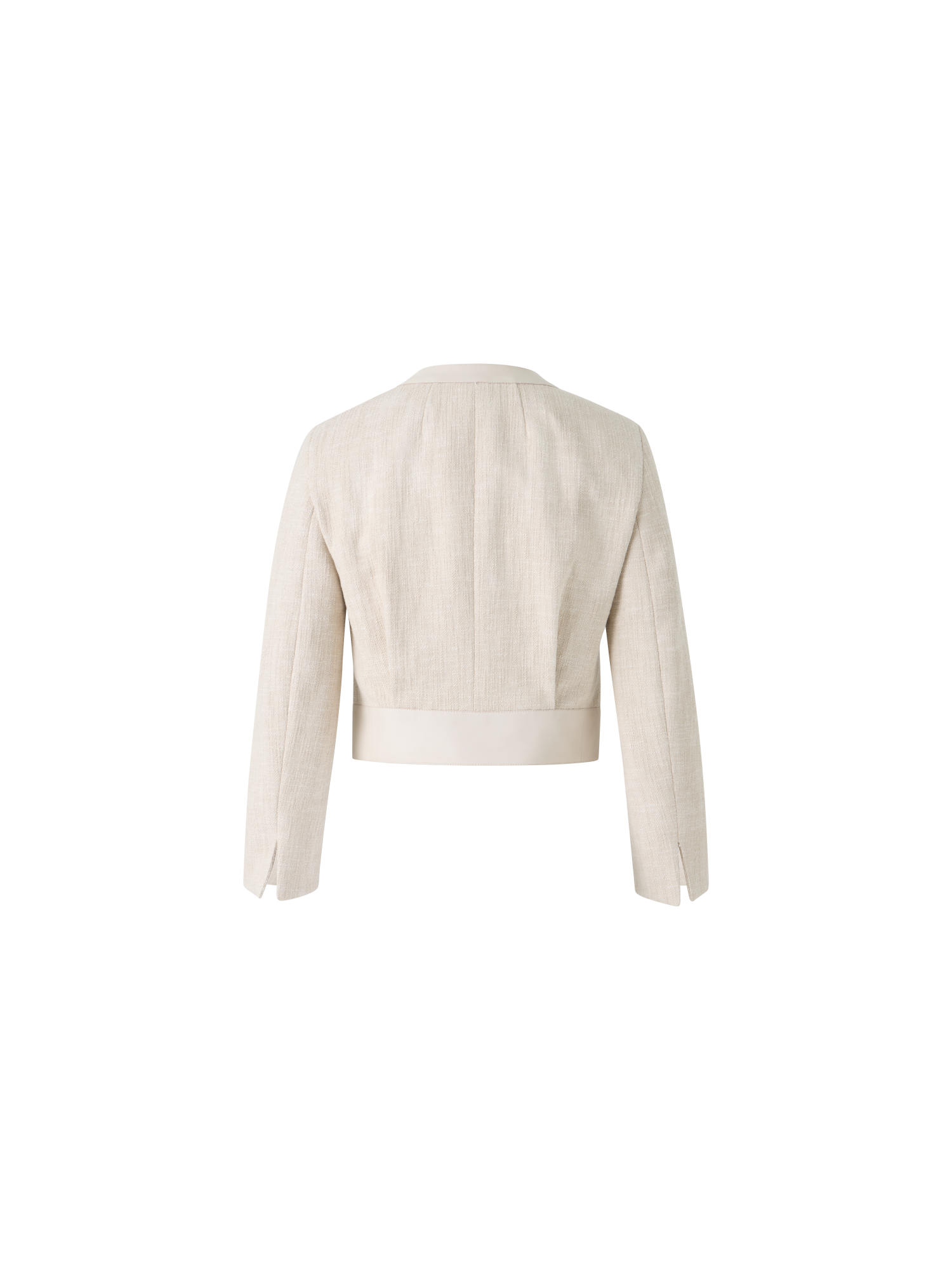 Designer Short Jacket in Cotton Denim with Leather Trim - neutral - ecru - white