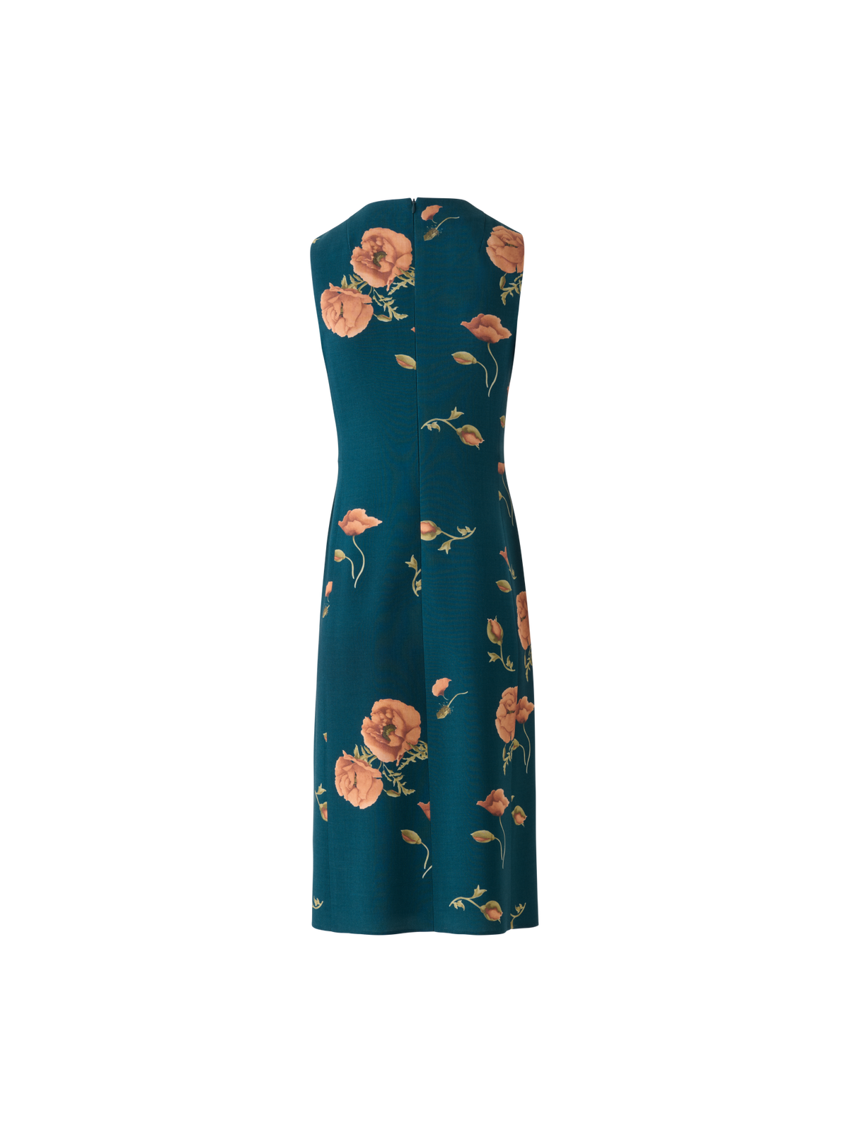 Designer Sheath Dress in Wool Double-Face Anemone Print - green - multicolor