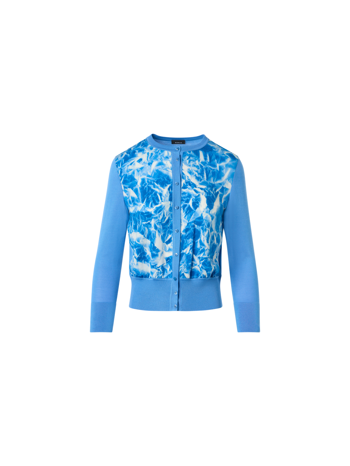 Designer Whitecaps Print Silk Cardigan - blue