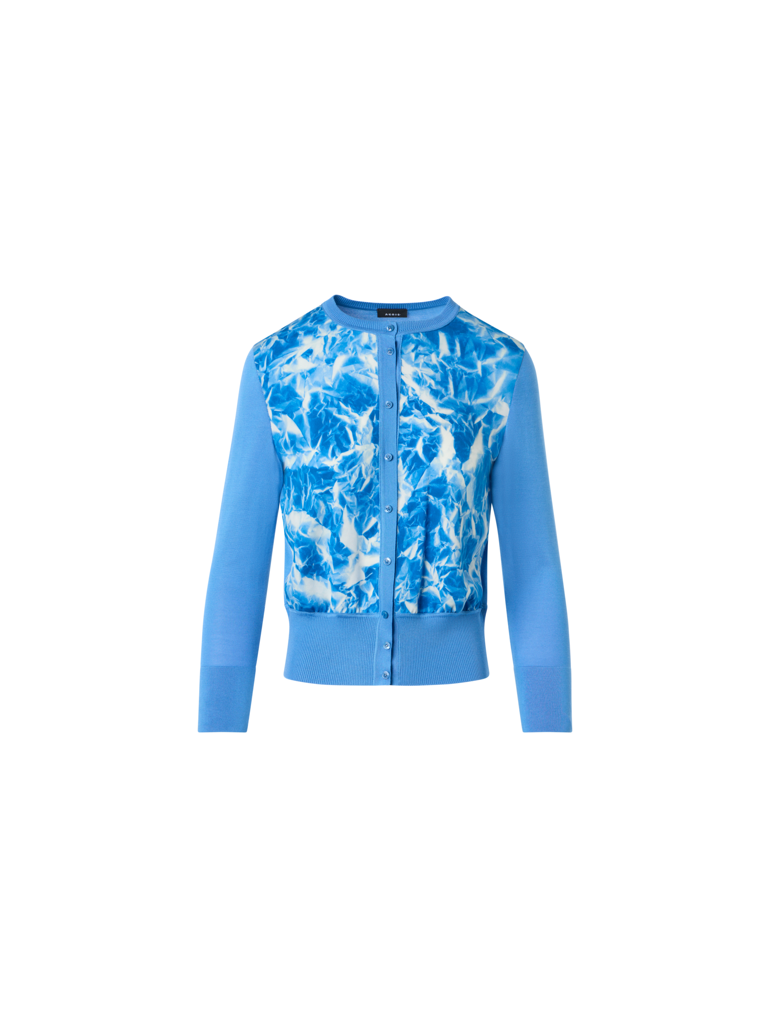Designer Whitecaps Print Silk Cardigan - blue