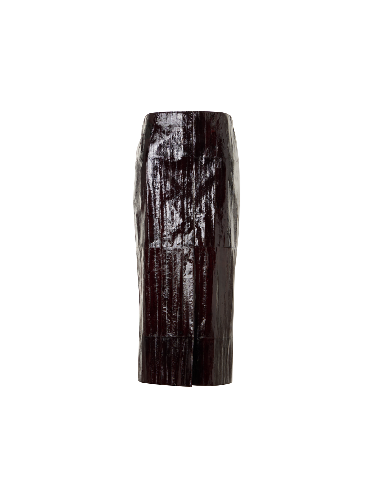 Designer Midi Pencil Skirt in Lacquered Eel Leather - brown