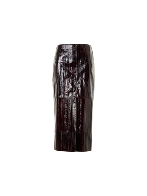 Designer Midi Pencil Skirt in Lacquered Eel Leather - brown
