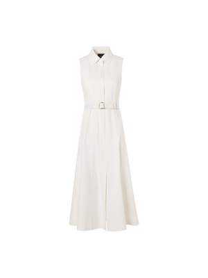 Designer Sleeveless Stretch-Cotton Denim Midi Dress - ecru
