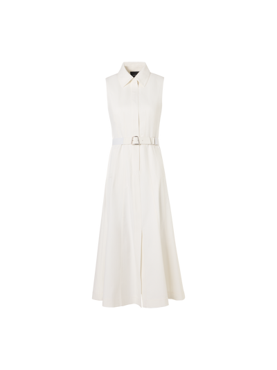 Designer Sleeveless Stretch-Cotton Denim Midi Dress - ecru
