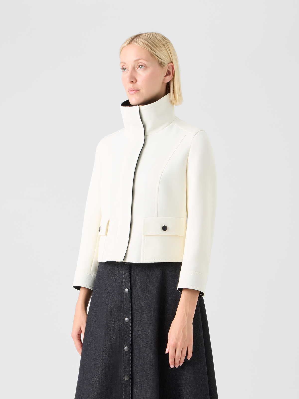 Designer Contrast Wool Tricotine Jacket - multicolor - ecru #editorial