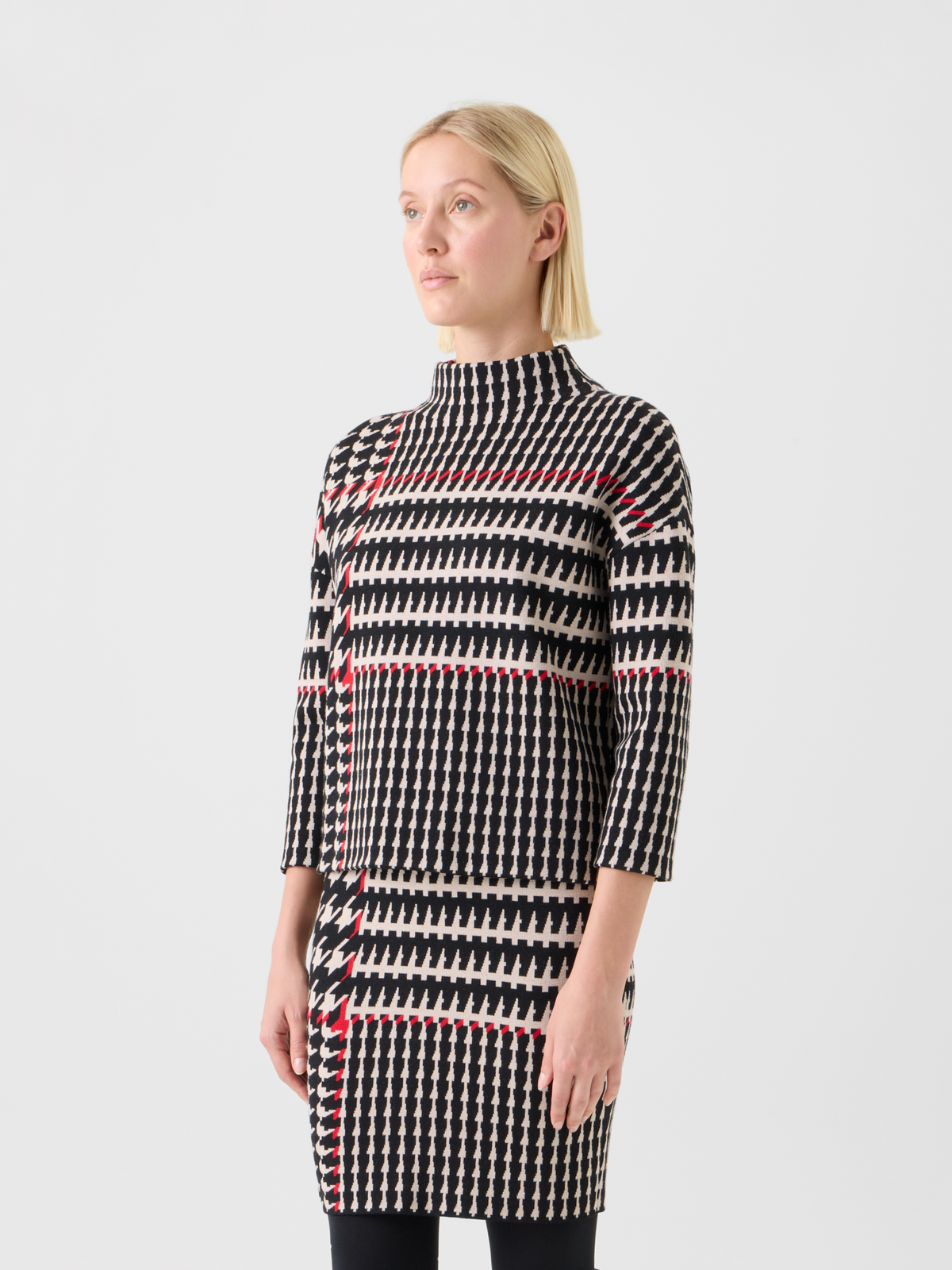 Designer XL Glencheck Jacquard Mock Neck Sweater - black - multicolor #editorial