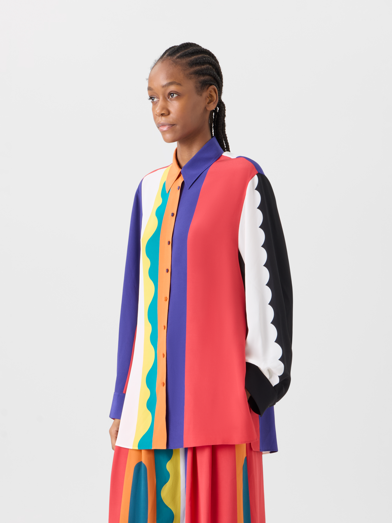 Designer Oversize Silk Blouse with Paravent Print - multicolor 