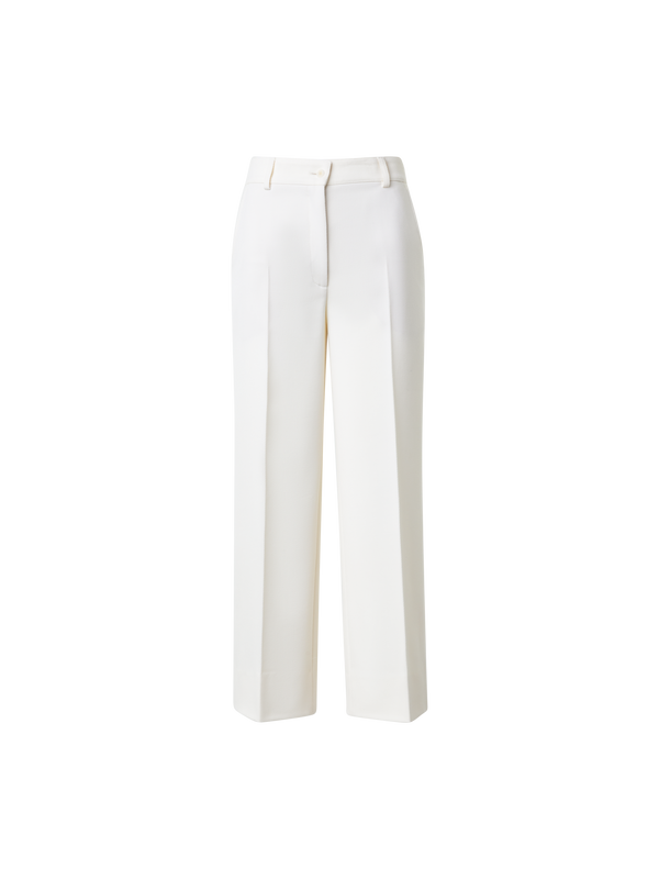 Designer Cropped Straight Wool Tricotine Pants - ecru - white