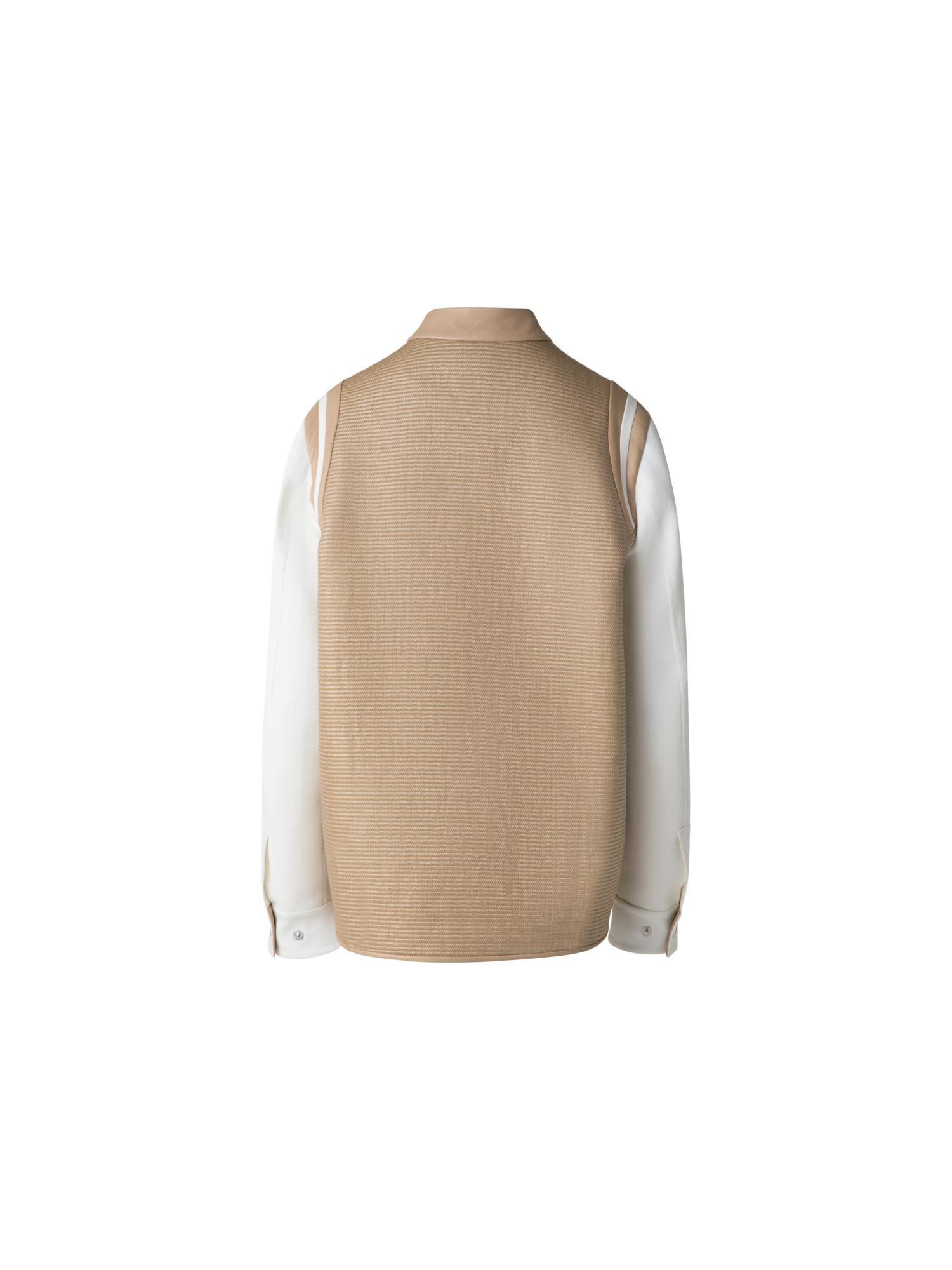 Designer Varsity Jacket in Cotton Raffia and Leather - neutral - multicolor - beige