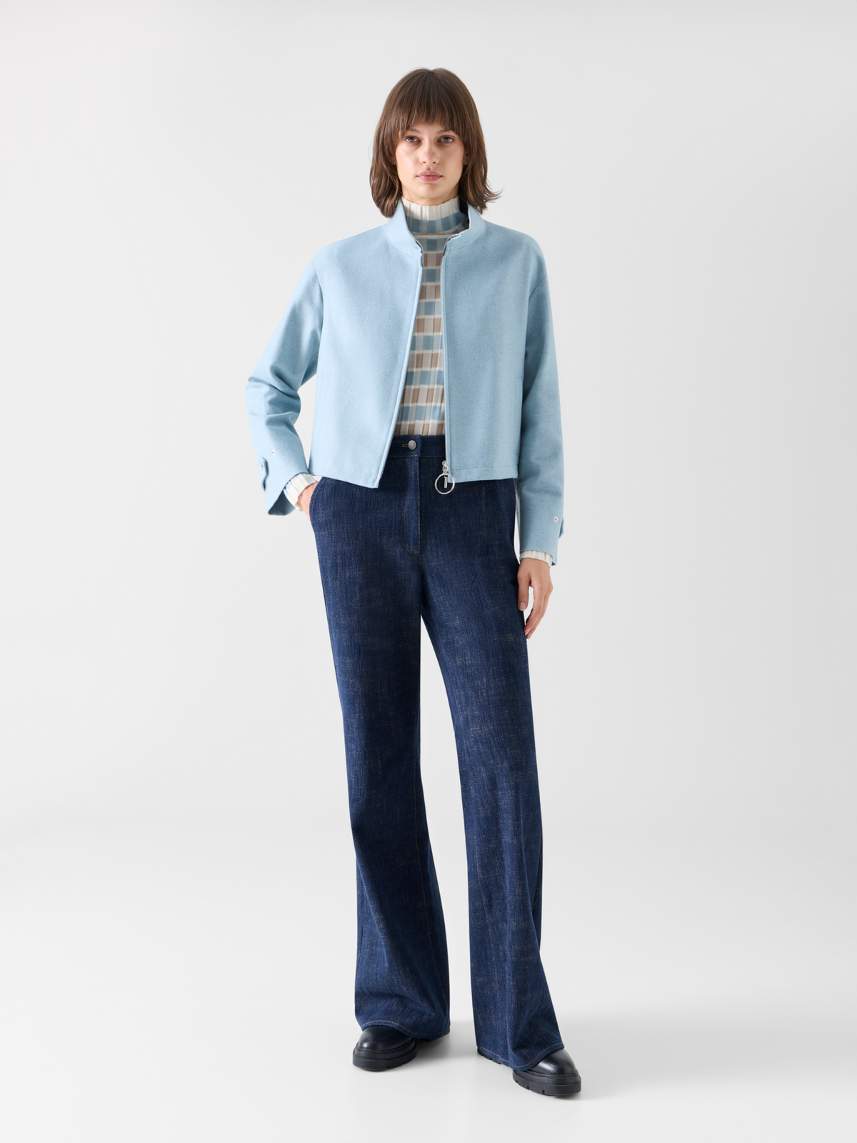 Designer Blouson Jacket in Wool Blend - blue #editorial