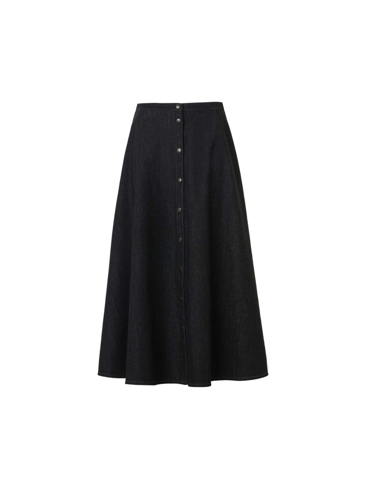 Designer Flared Cotton Stretch Denim Skirt - black