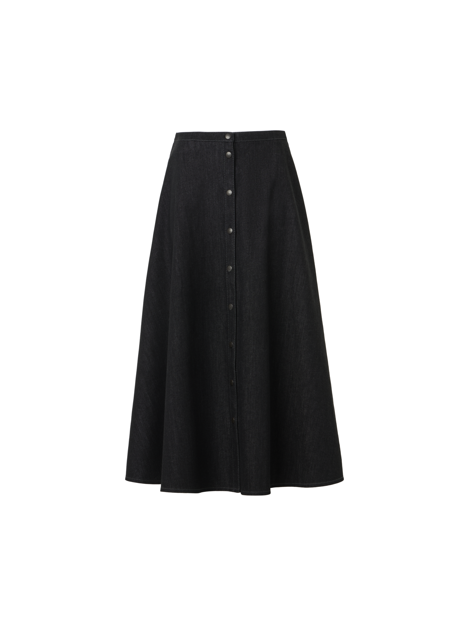 Designer Flared Cotton Stretch Denim Skirt - black