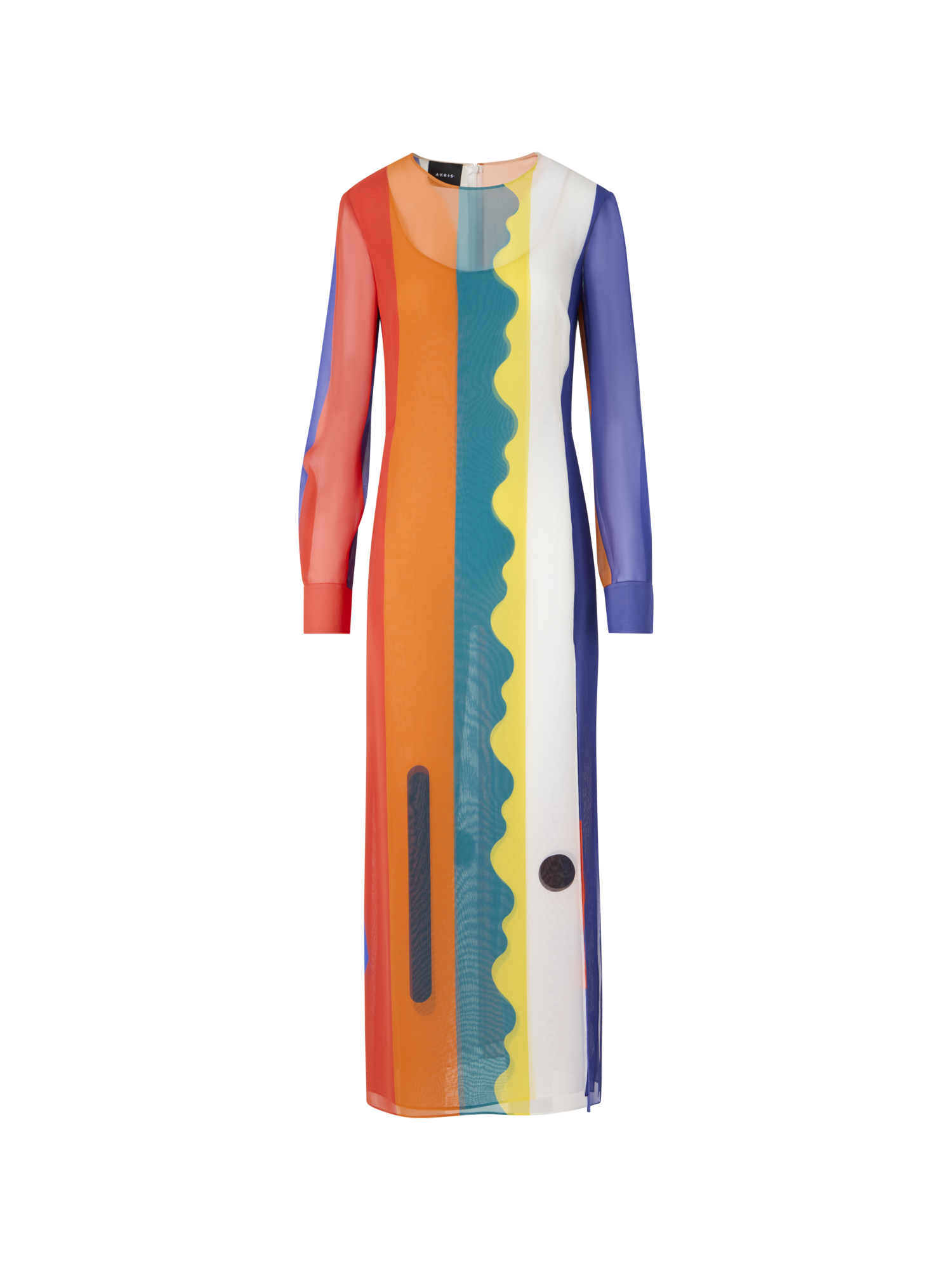 Designer Silk Long Dress with Paravent Print - multicolor