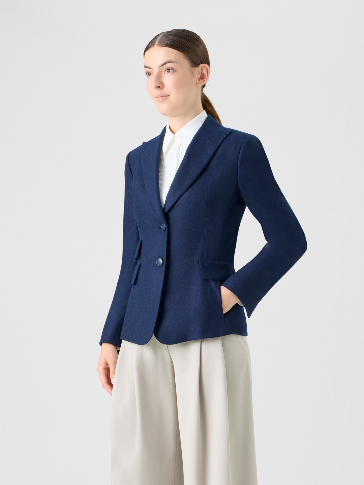 Designer Cashmere Herringbone Two-Button Blazer - navy - blue #editorial