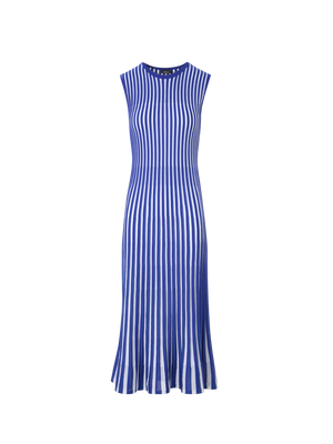 Designer Two Tone Rib Knit Dress with Sheer Shoulders - blue