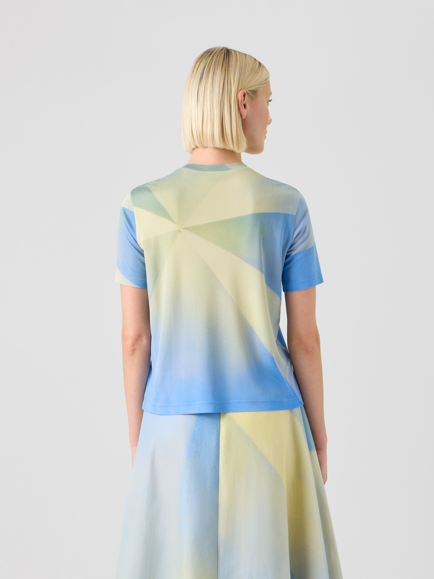 Designer Sunbeam Print Silk Jersey T-Shirt - blue - multicolor - yellow 