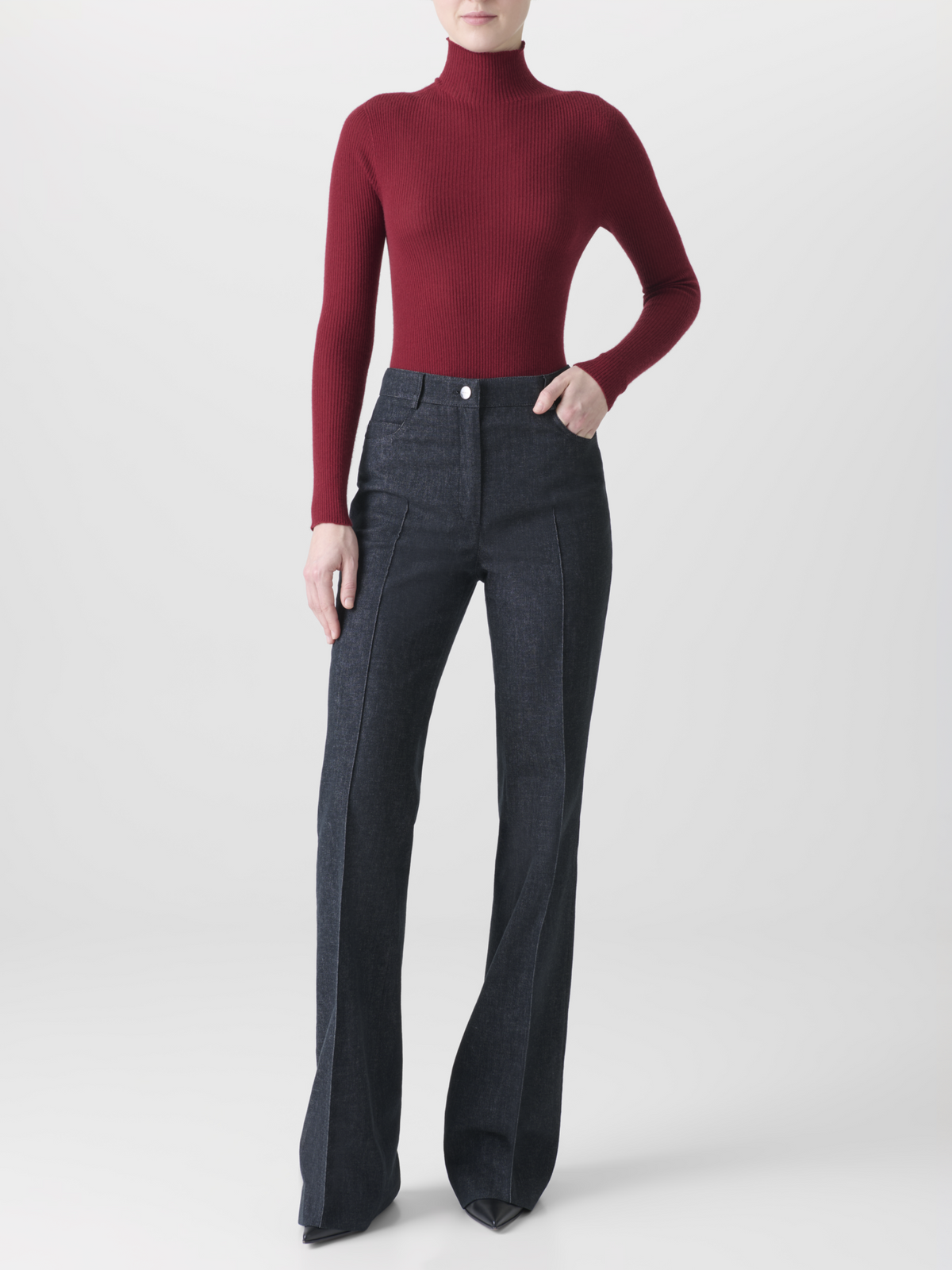 Designer Fine Rib Cashmere Silk Mock Neck Sweater - red #editorial