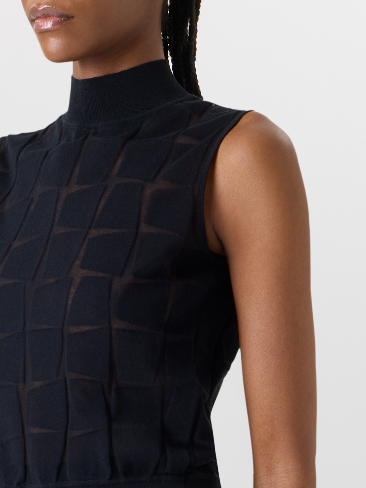 Designer Sleeveless Trapezoid Jacquard Knit Top - black #editorial