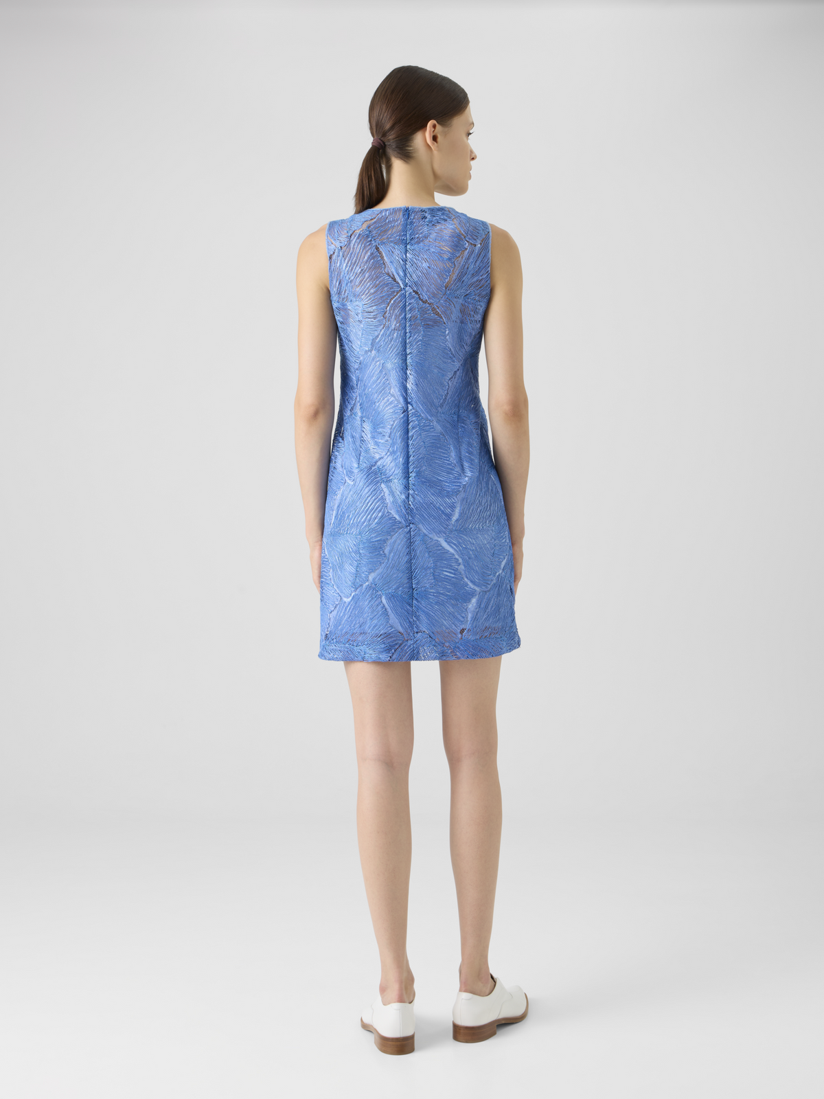 Designer Techno Lacquered Sea Fan Lace Sheath Dress - blue #editorial