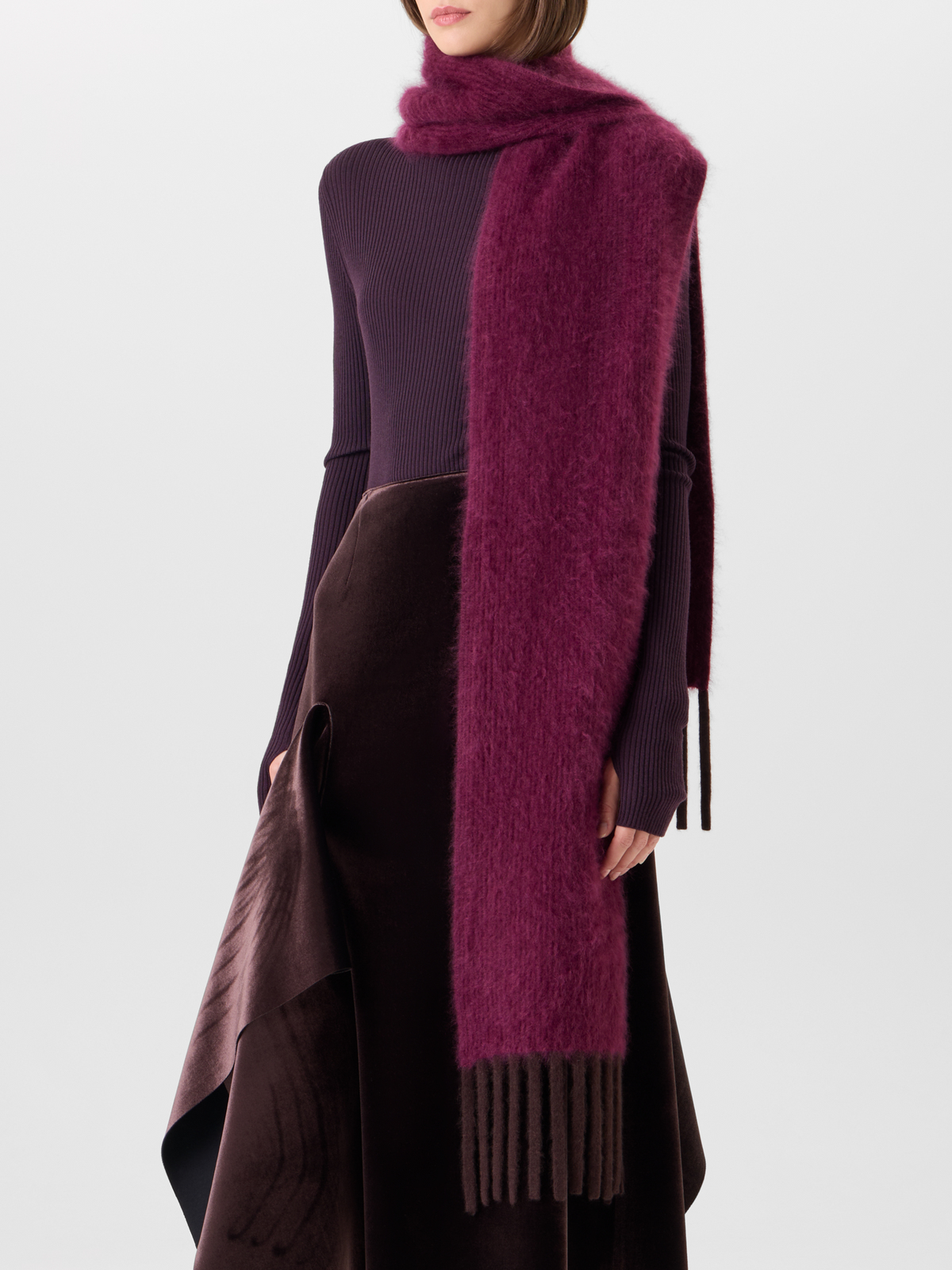 Designer Fringed Cloud Cashmere Bi-Color Scarf - red - brown 