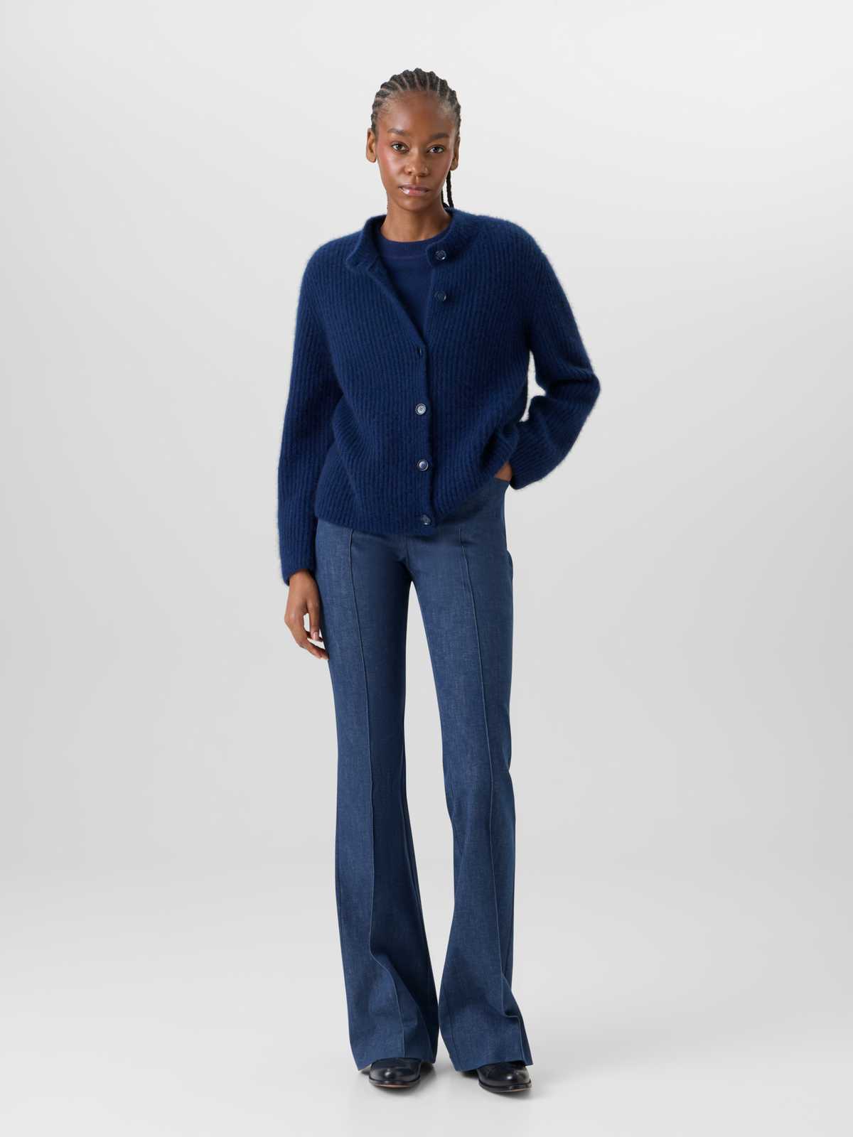 Designer Long-Sleeve Cashmere-Silk Knit Cardigan - blue #editorial