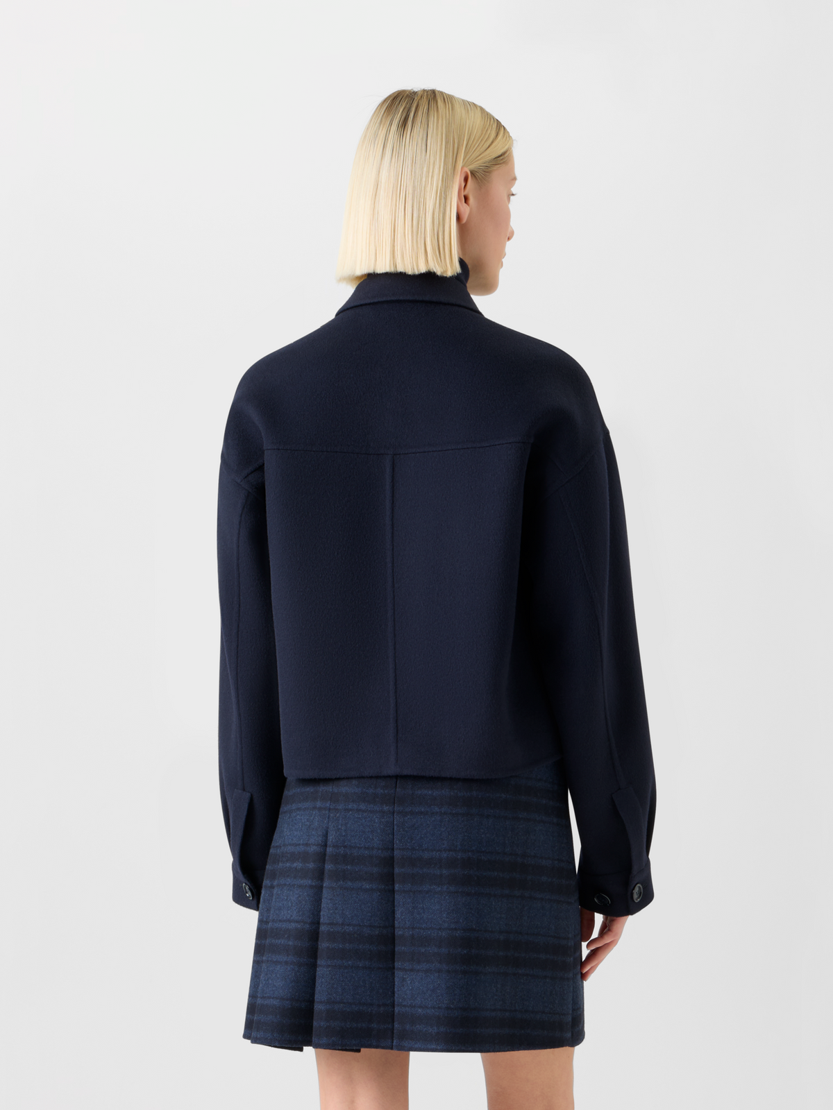 Designer Short Boxy Cashmere Double-Face Shirt Jacket - neutral - navy - blue #editorial