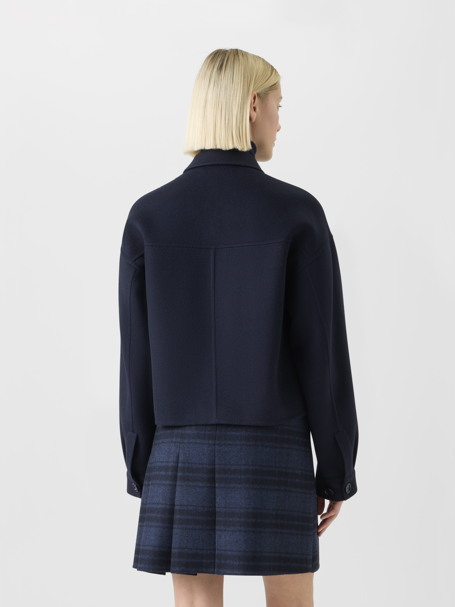Designer Short Boxy Cashmere Double-Face Shirt Jacket - neutral - navy - blue 