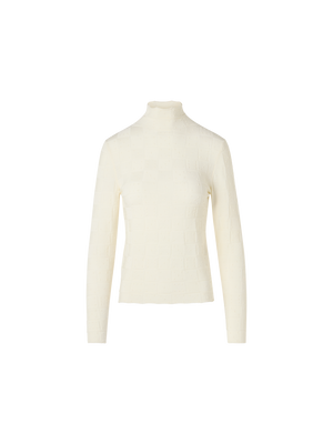 Designer Fitted Wool Sweater with 3D Dice Knit - ecru