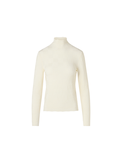 Designer Fitted Wool Sweater with 3D Dice Knit - ecru
