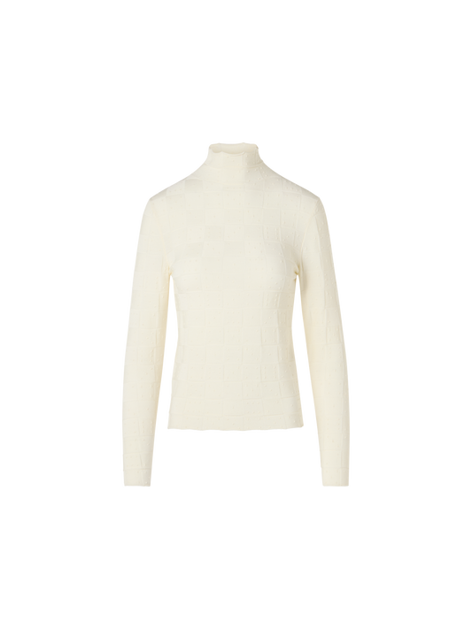 Designer Fitted Wool Sweater with 3D Dice Knit - ecru
