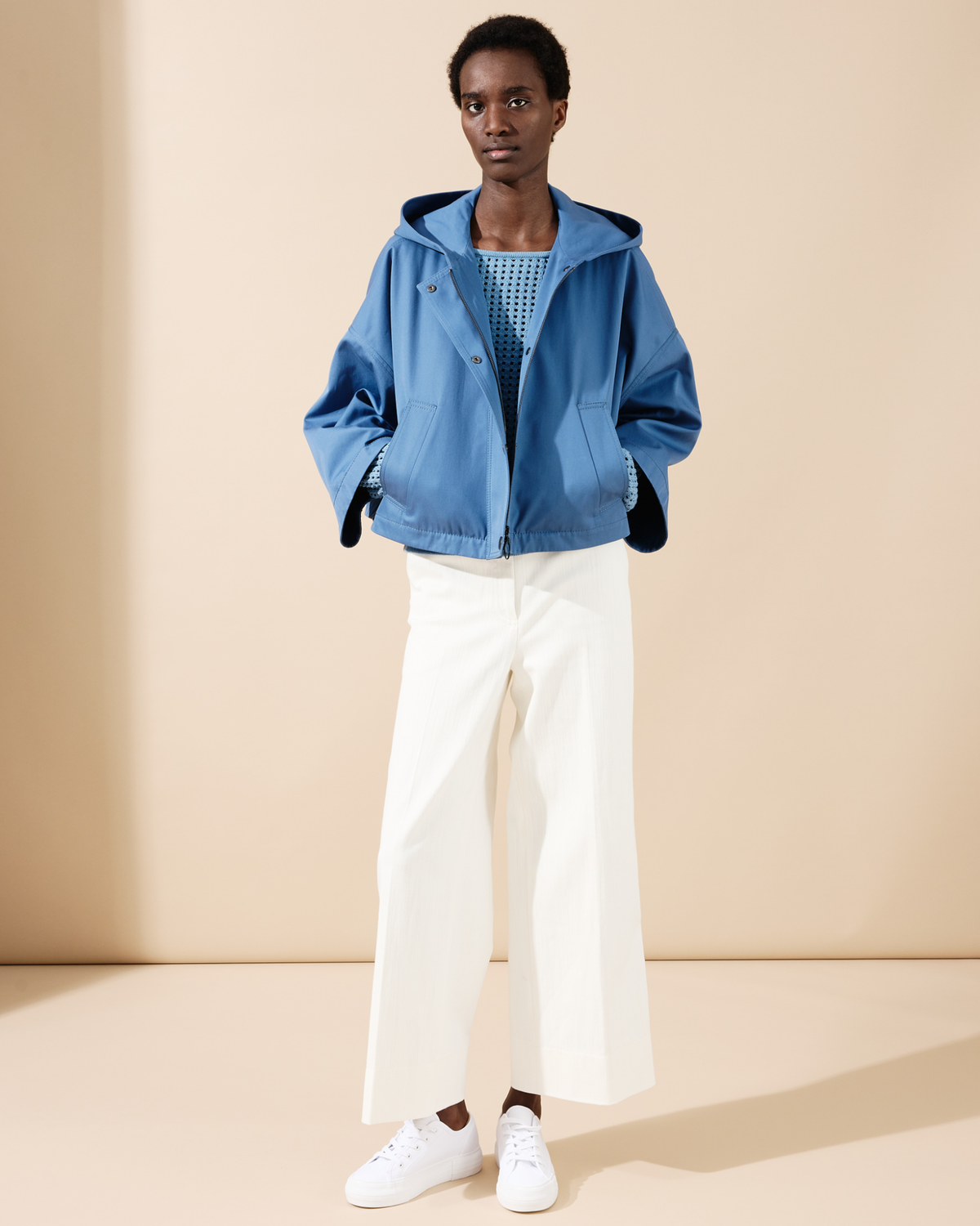 Designer Cropped Wide Cotton Denim Stretch Pants - neutral - ecru - white #editorial