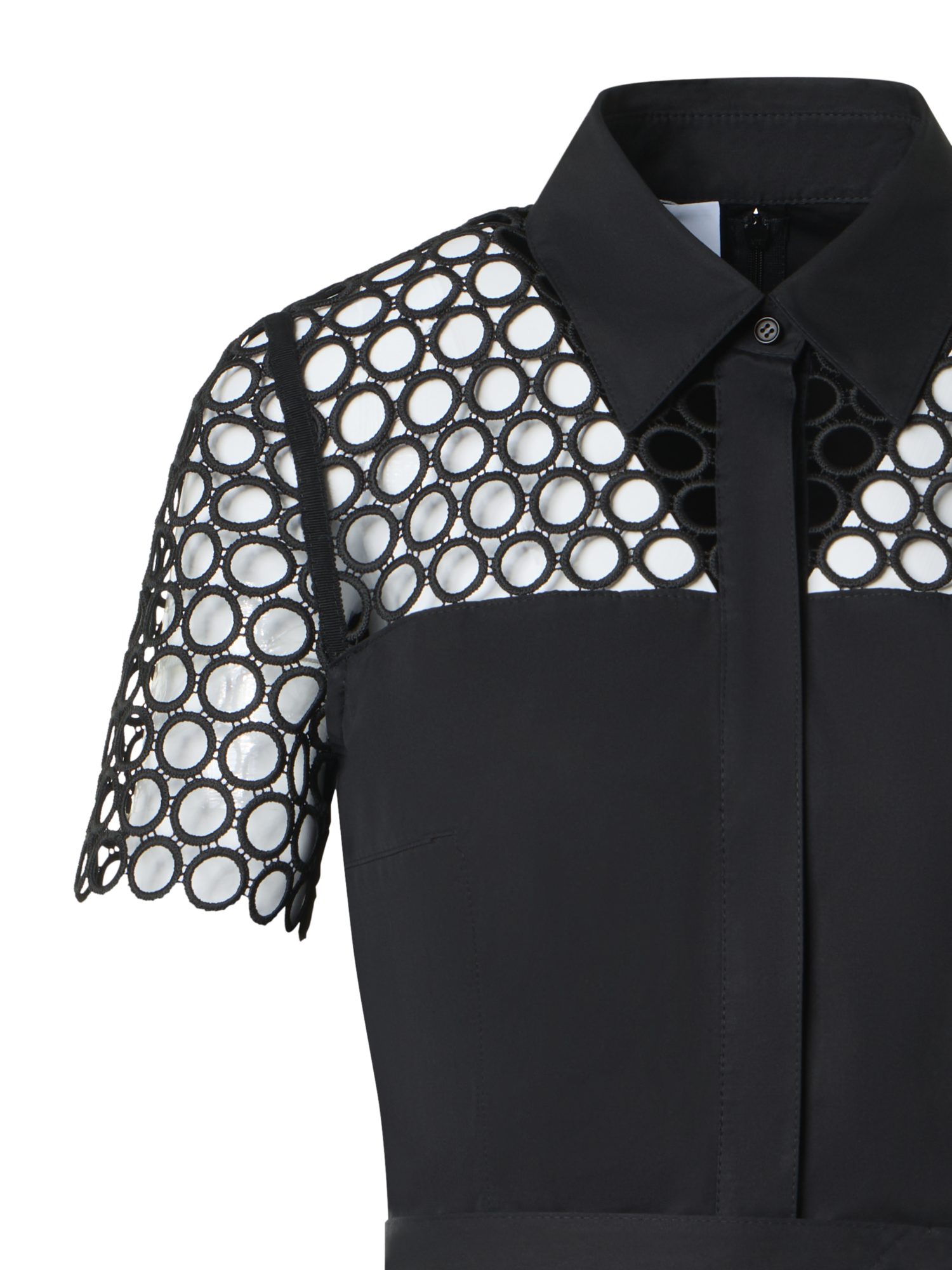 Designer Cotton Midi Dress with Eyelet Guipure - black