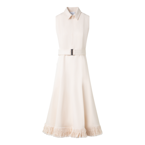 Fit and Flare Denim Midi Dress with Fringes