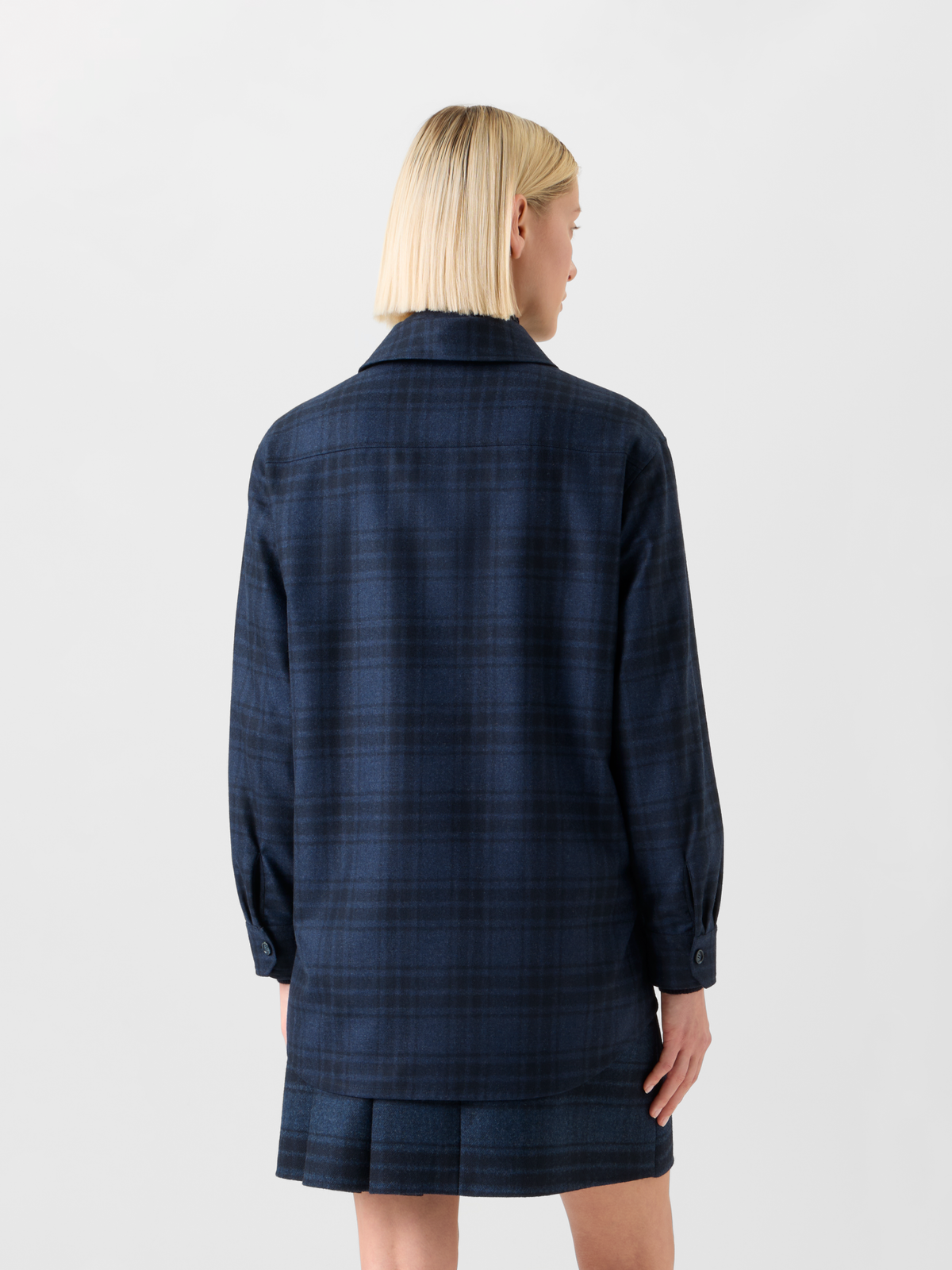 Designer Oversized Wool Flannel Plaid Shirt Jacket - neutral - navy - blue #editorial