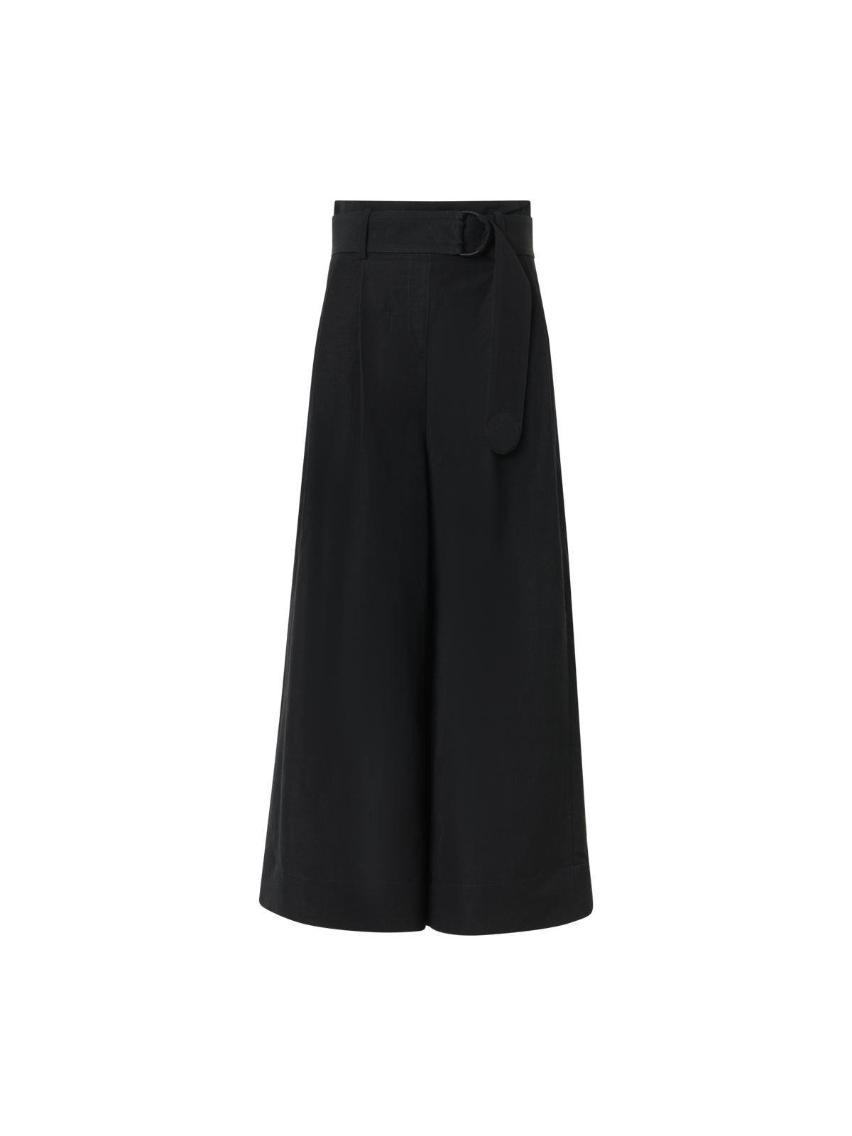 Designer Fiorella High-Rise Pleated Linen-Viscose Culotte Pants - black