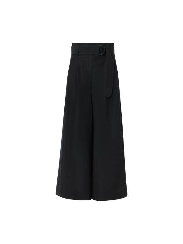 Designer Fiorella High-Rise Pleated Linen-Viscose Culotte Pants - black