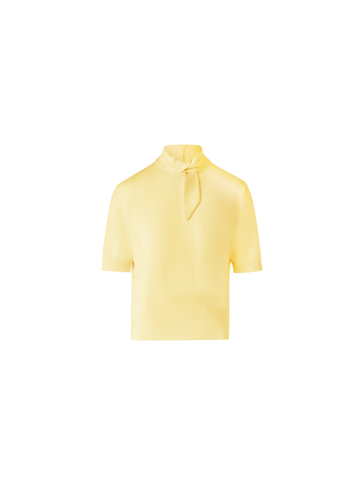 Designer Short Sleeve Cashmere Sweater with Knot Detail - yellow