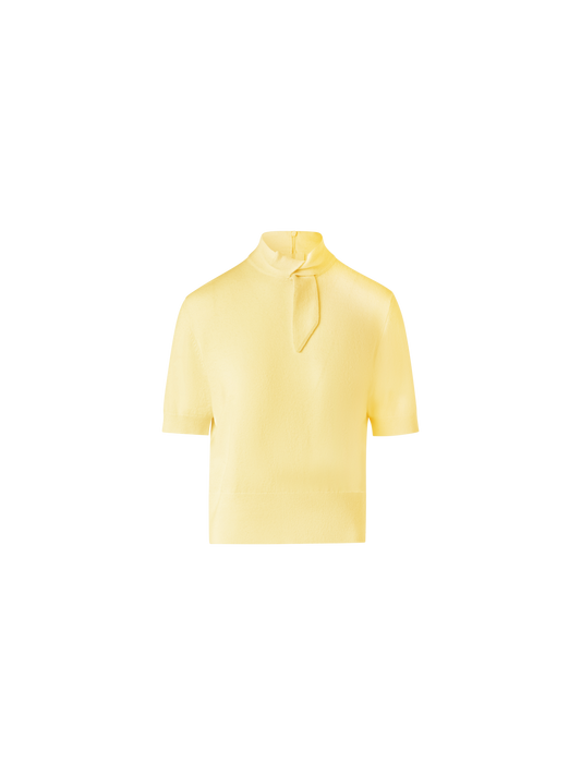 Designer Short Sleeve Cashmere Sweater with Knot Detail - yellow