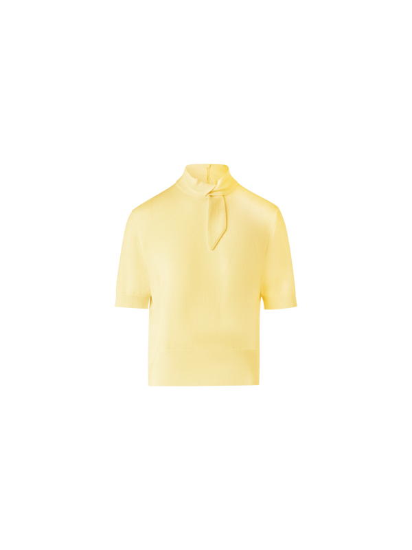 Designer Short Sleeve Cashmere Sweater with Knot Detail - yellow