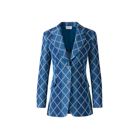 Long Cotton Blazer with Diamond Jacquard
