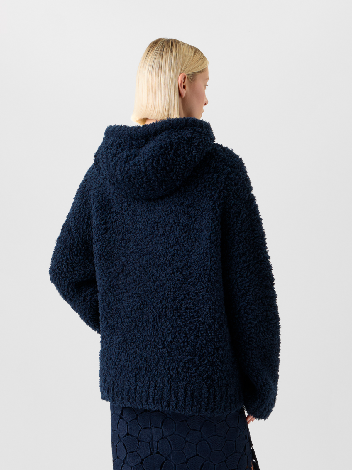 Designer Oversized Wool Plush Knit Hoodie - neutral - navy - blue #editorial