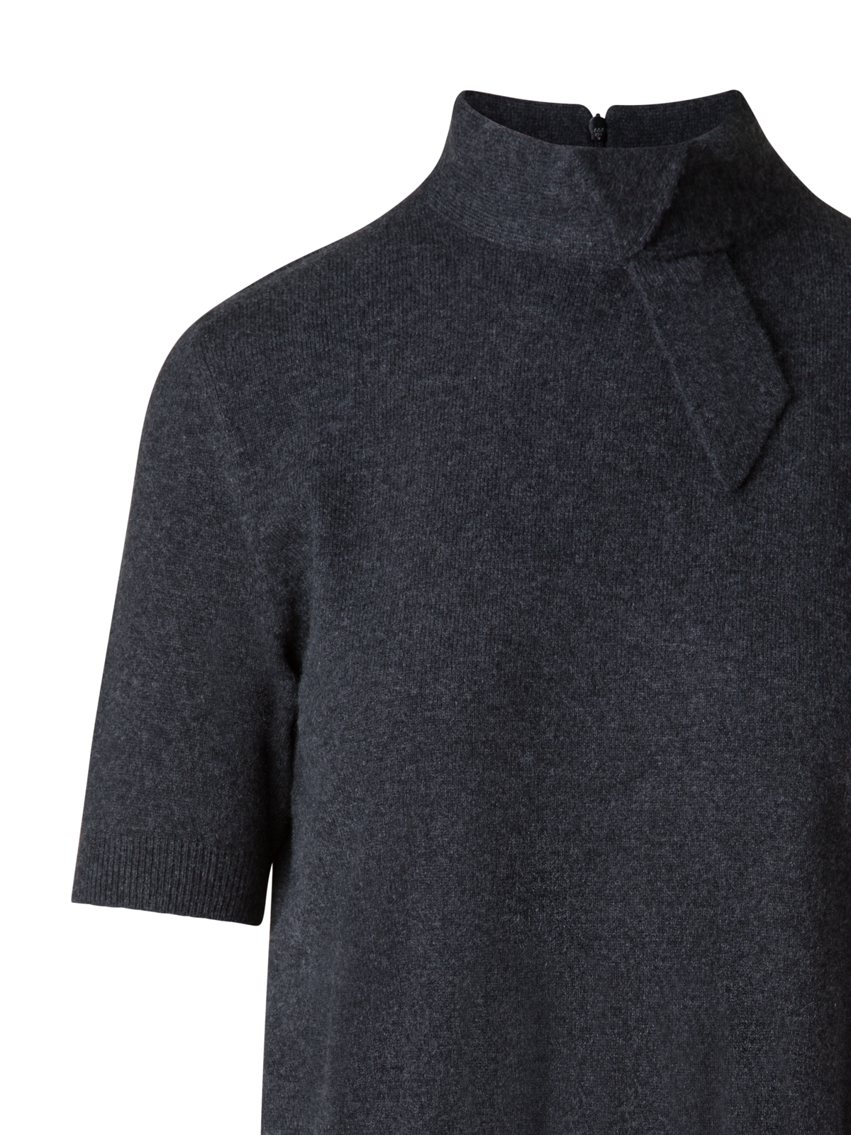 Designer Short Sleeve Cashmere Sweater with Knot Detail - grey