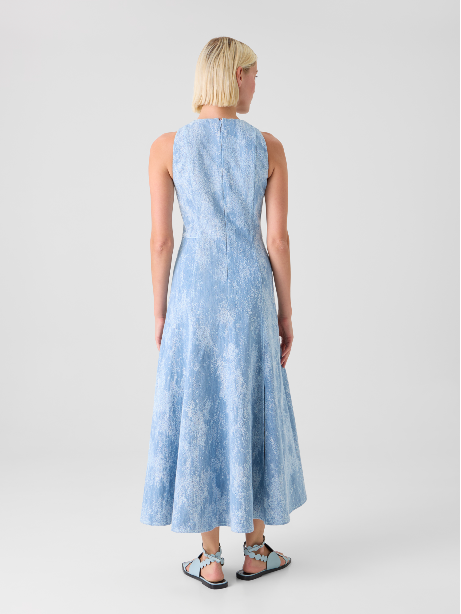 Designer Fit-and-Flare Jacquard Denim Midi Dress - blue