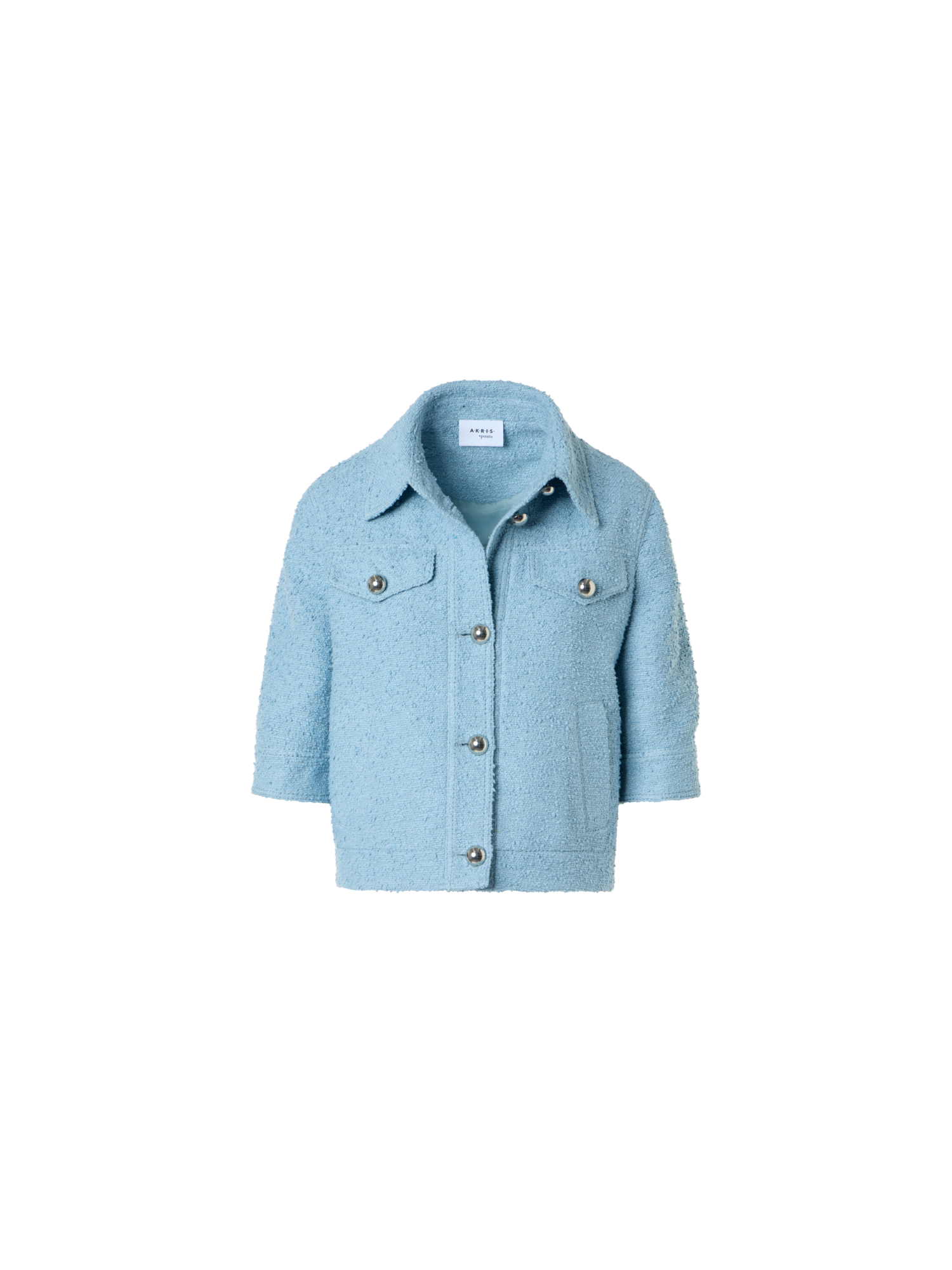 Designer Short Bouclé Cotton Summer Jacket - blue