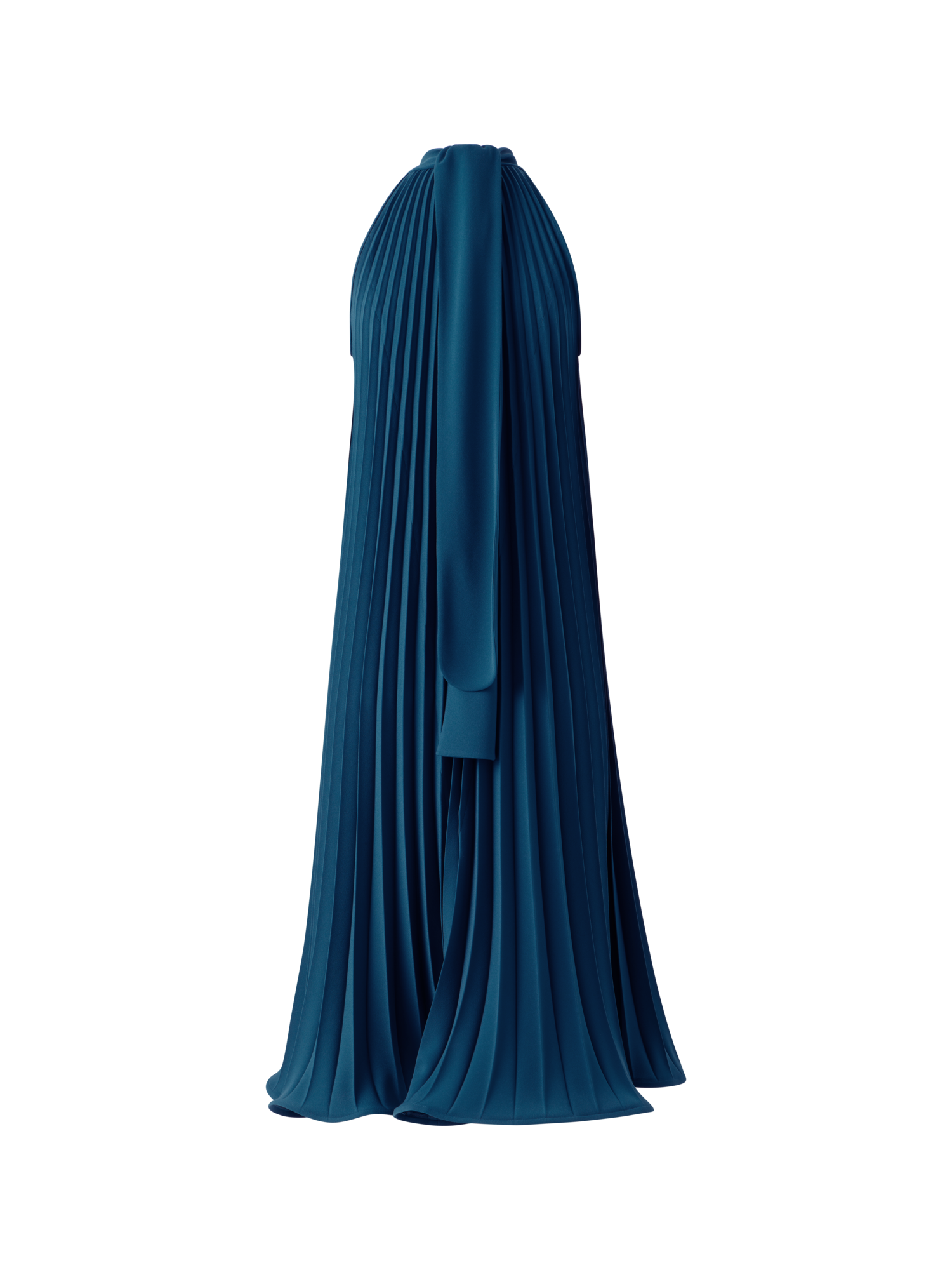 Designer A-Line Plissé Halter Midi Dress - navy