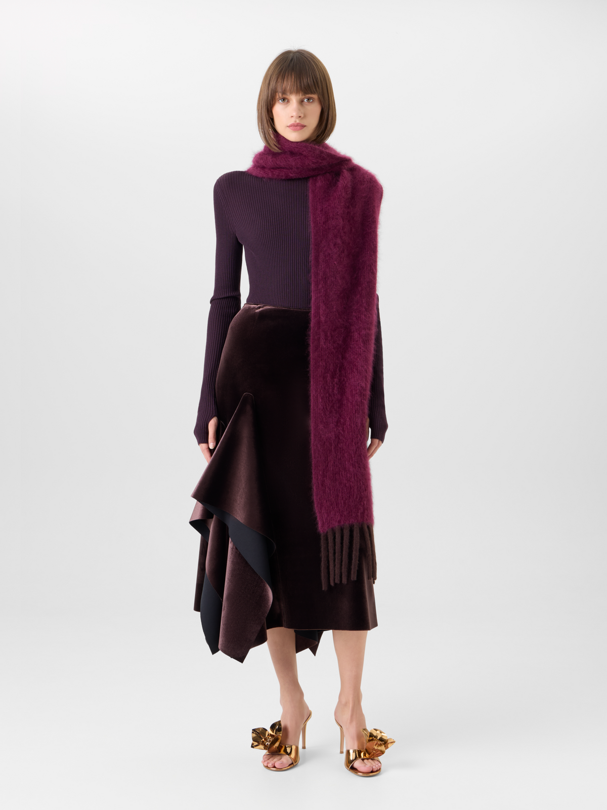 Designer Fringed Cloud Cashmere Bi-Color Scarf - red - brown #editorial