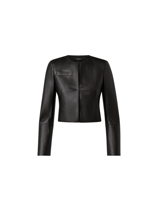 Designer Cropped Leather Jacket - black