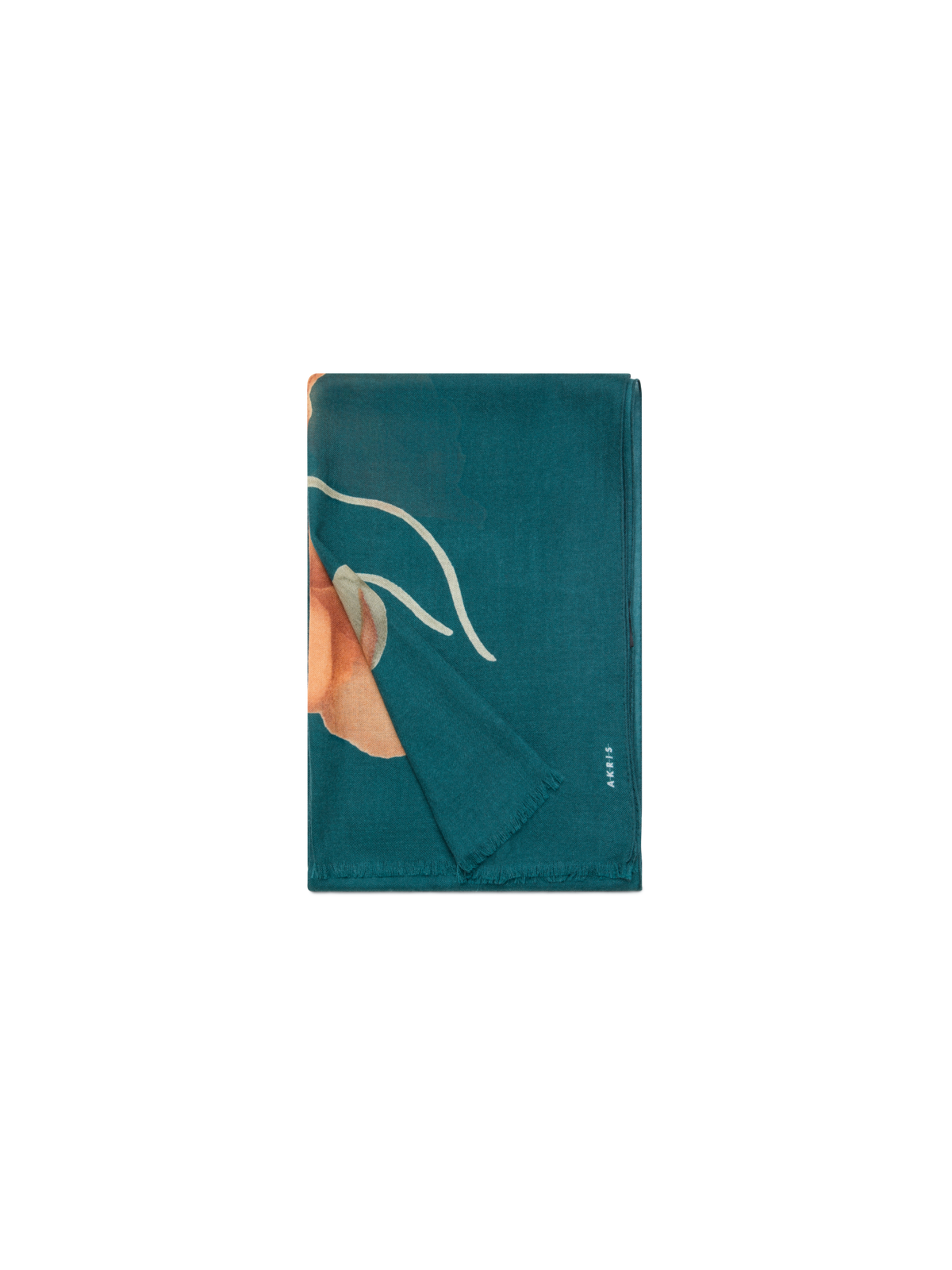 Designer Cashmere Silk Scarf with Placed Anemone Print - green - multicolor